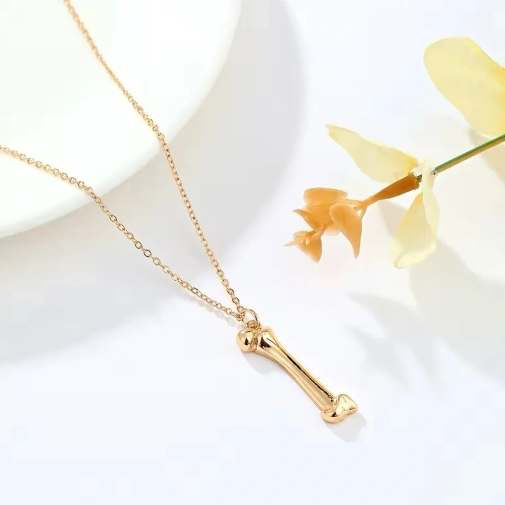 18K Gold Bone Pendant Gothic Punk Orthopedic Medical Theme Necklace